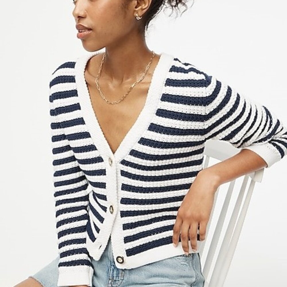 NWT - J.CREW Striped Knit V-Neck Cardigan Sweater